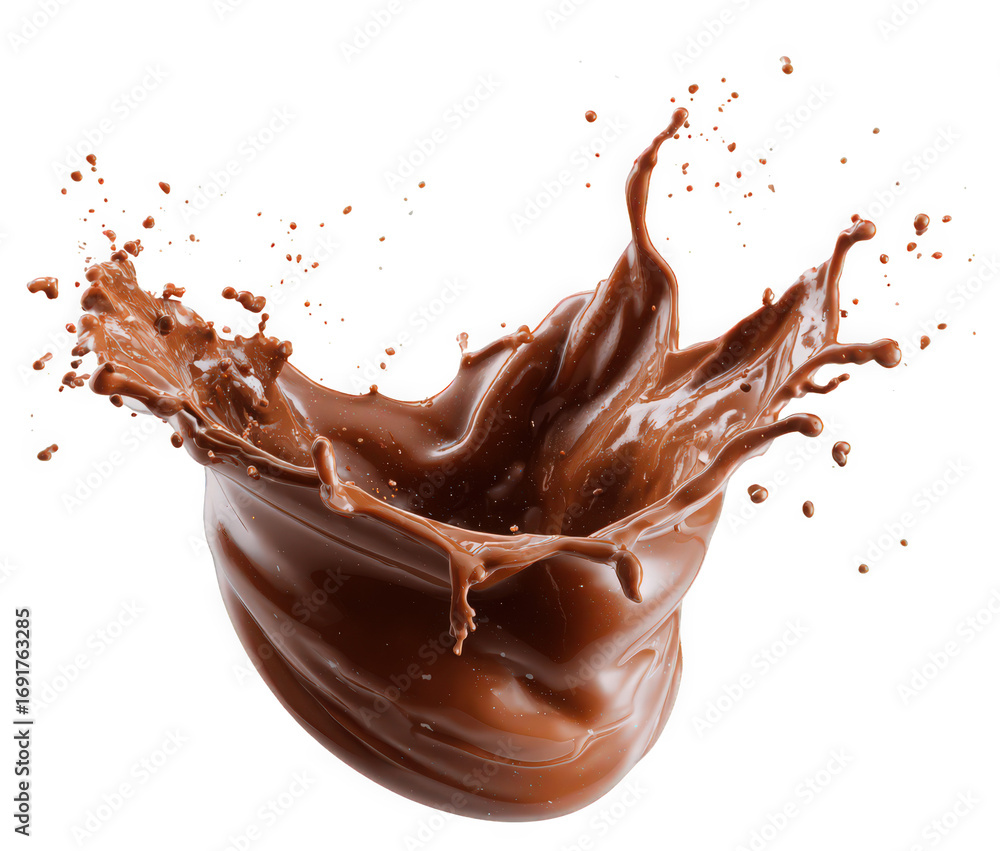 Fototapeta premium Rich chocolate splash on white background, creating a dynamic and vibrant visual.