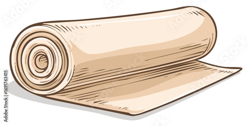 Rolled vintage parchment scroll illustration with unrolled empty paper texture for copy space