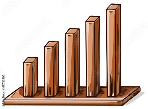 Hand Drawn Wooden Bar Chart Showing Upward Progress in Simple Vector Style