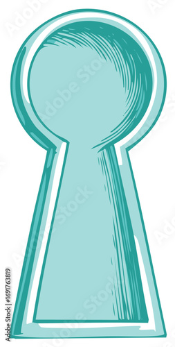 Vintage Keyhole Illustration in Teal and White
