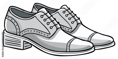 Monochrome illustration of a pair of elegant men's dress shoes with laces and details.