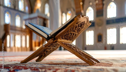Holy book on stand in a mosque
