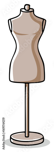Isolated Vintage Dressmakers Dummy Fashion Design Concept Illustration