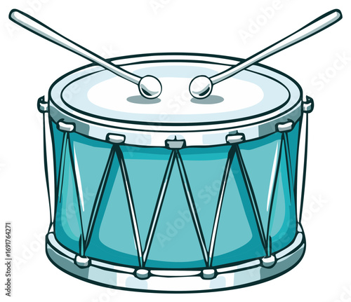 Illustration of a Drum with Sticks Ready to Play A Percussion Instrument
