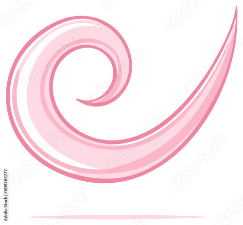 Elegant pink curl and swirl design creating a flowy abstract shape, perfect for decorative element or minimalistic design.