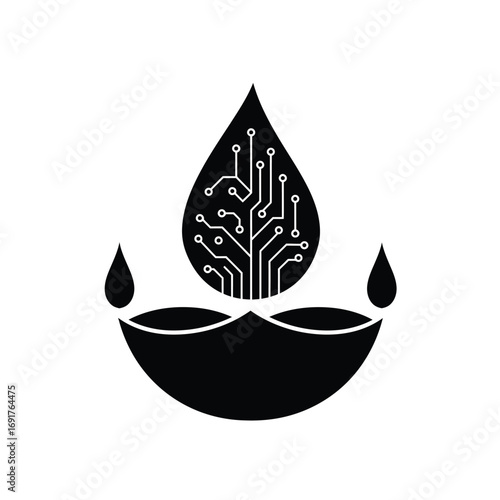 Black neural network diya flame icon white