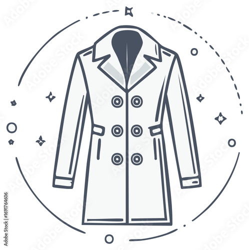 Stylish Double Breasted Coat Illustration With Buttons and Lapels Minimalist Fashion Graphic