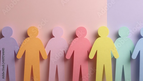 Pastel paper cutouts of people in a line