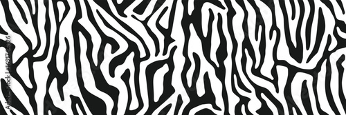 Zebra striped lines fur. Animal skin texture for printing, seamless wildlife pattern. Abstract curved lines ornament. Good for textile, fabric, fashion design. Vector background