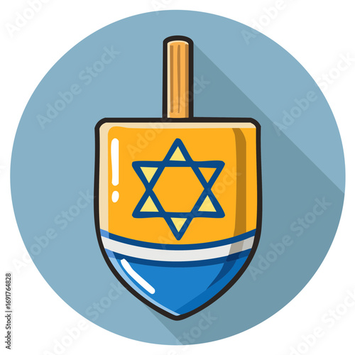 Hanukkah Dreidel with Star of David Symbol and Hebrew Letters Isolated Illustration