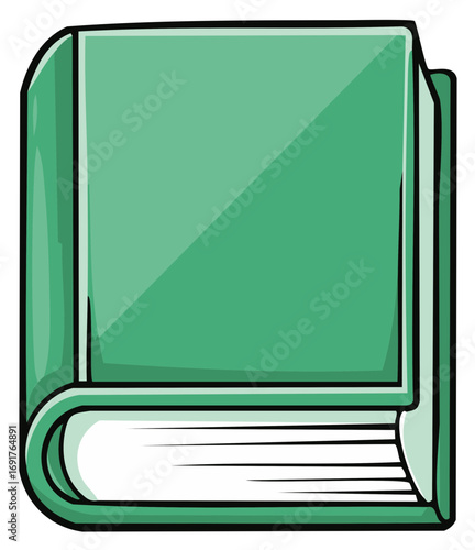Closed green hardcover book vector illustration for education and reading