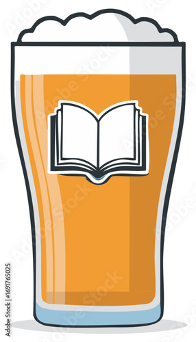 Craft Beer Pint with an Open Book Symbol Sticker Concept