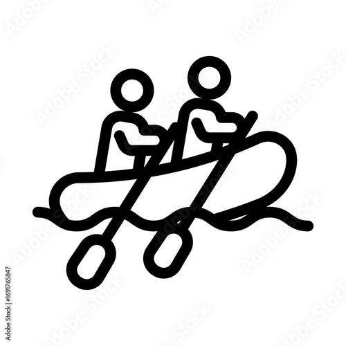 Raft with People Line Icon of Rafting Icon Set