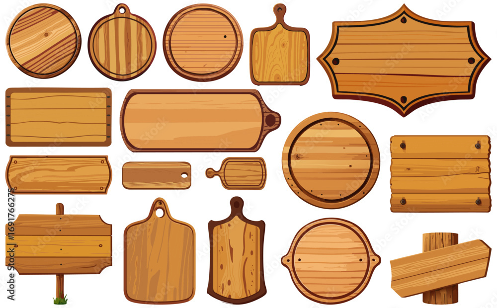 Naklejka premium 木製看板ベクターイラストセット