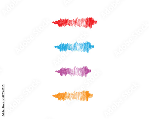 WebColored sound waves collection. Analog and digital audio signal. Music equalizer. Interference voice recording. High frequency radio wave. Vector illustration.