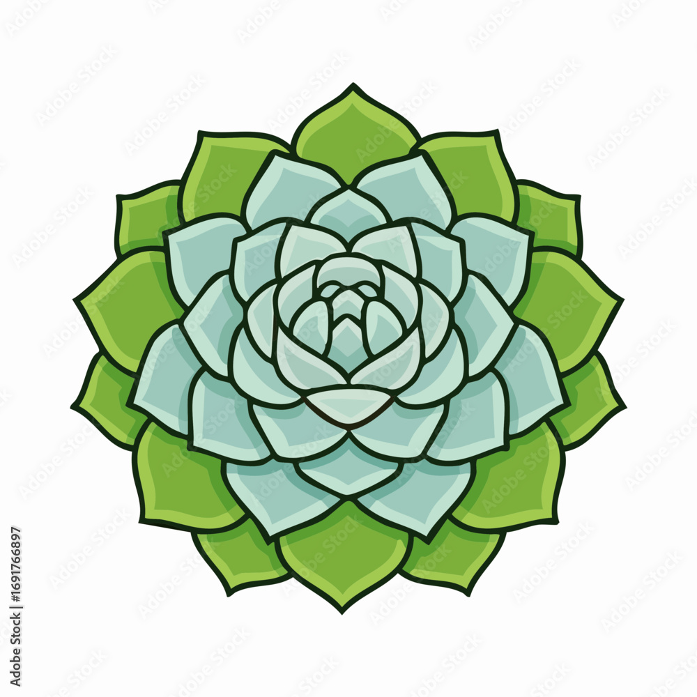 Obraz premium Succulent Mandala Flower Vector — Symmetrical Design with Blue and Green Petals in Abstract Geometric Style