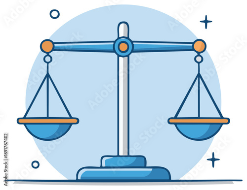 Simple Illustration of Scales Symbolizing Law, Balance, and Justice on Clean Background