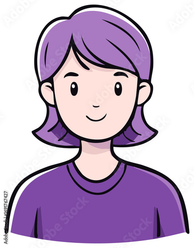 Cheerful purple-haired young woman avatar illustration with a warm smile