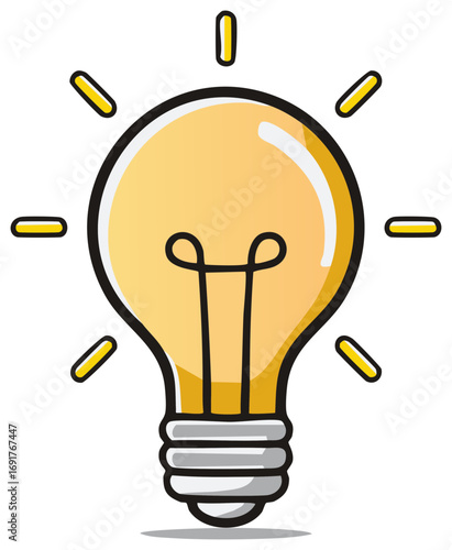 Cartoon Lightbulb with Yellow Glow Illustrating Idea Generation and Innovation