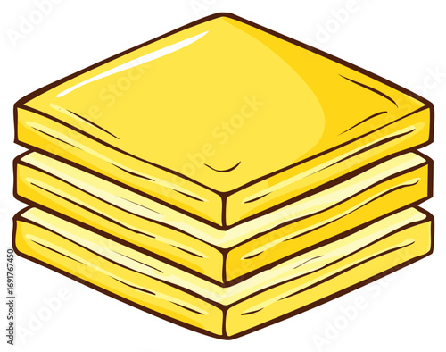 Yellow cheese slices stacked together illustration. Isometric view. Food concept.