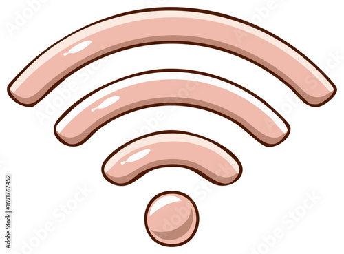 Cartoon Wireless Signal Icon with Shiny Pink Waves and Dark Outline