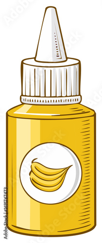Yellow squeeze bottle with banana flavor sauce or syrup cartoon illustration