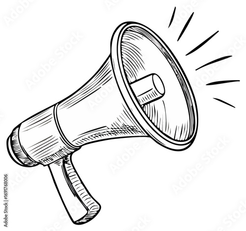 Retro Megaphone With Sound Waves Hand Drawn Sketch