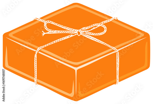 Bright Orange Gift Box with White Bow and String Isometric Illustration