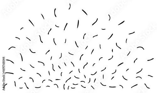 Abstract composition with many small black lines radiating from the bottom edge.