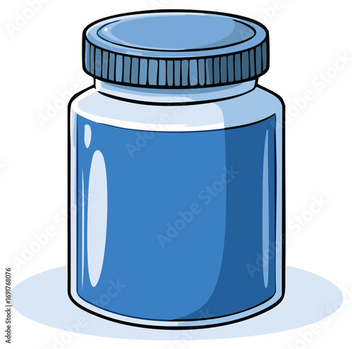 Blue jar bottle with cap for vitamin food additive blank label mockup template illustration vector