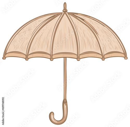 Simple illustration of an Umbrella, open light beige, shading and curved handle