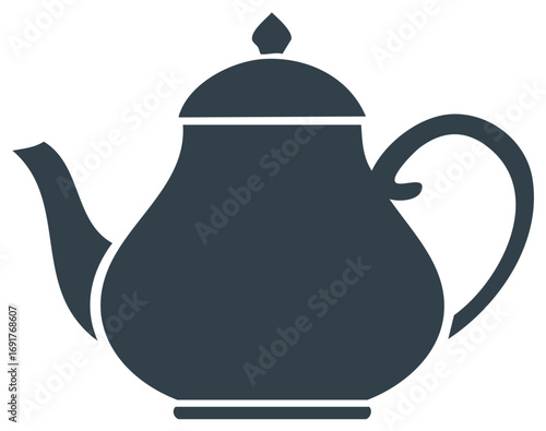 Elegant teapot silhouette with rounded handle and lid detail, vector illustration for tea time or beverage concept
