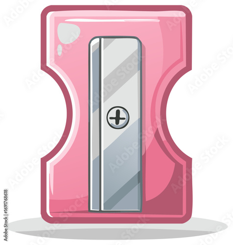 Vibrant Pink Cartoon Pencil Sharpener Illustration for School Office and Art Supplies