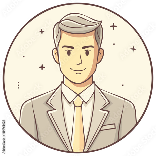 Smiling professional businessman avatar illustration wearing a modern formal suit and tie