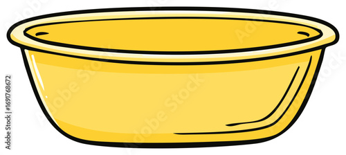Yellow bowl illustration isolated on white. Cartoon style image of an empty vessel for kitchen.
