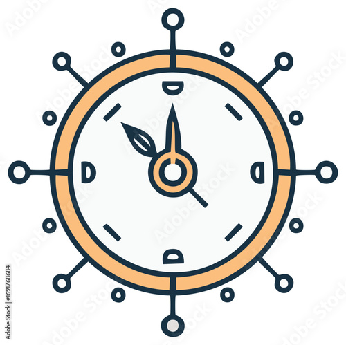 Flat design clock face with radial elements and hour and minute hands