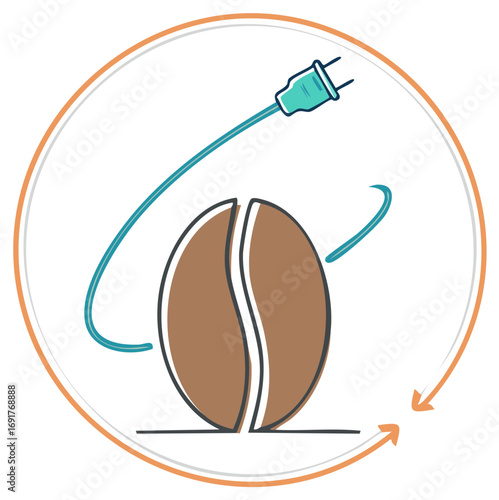 Coffee bean logo with cord representing the energy of coffee