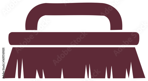 Simple icon of a burgundy cleaning brush with a handle and bristles