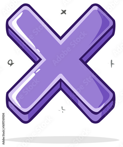 Hand drawn purple letter X symbol illustration with playful sparkles