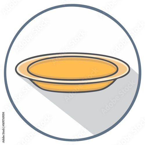 Low Yellow Plate Icon with Shadows inside a Blue Circle Border for UI Design