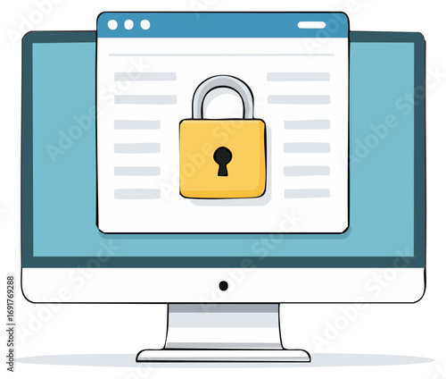 Desktop Computer Displaying Secure Website with Lock Icon for Cyber Protection