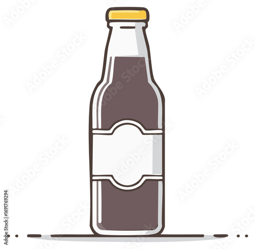 Illustration of Brown Drink in a Bottle with Blank Label Ready for Custom Text