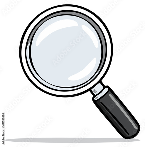 Simple cartoon magnifying glass icon representing search discovery and investigation