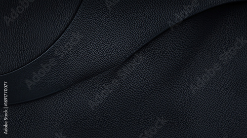 Black Leather Texture with Smooth Curved Details. Luxury Upholstery Surface