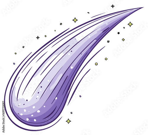 Vibrant purple stylized comet or shooting star with sparkling tail celestial graphic