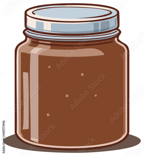 Wallpaper Mural Cartoon Jar of Brown Spreadable Confection Ready for Breakfast or Dessert, Lid Securely Fastened Torontodigital.ca