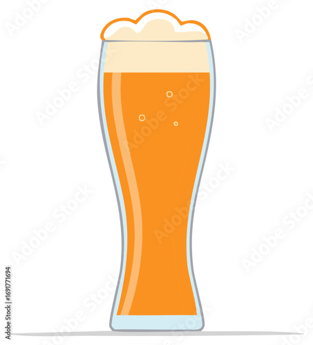 Refreshing Orange Beer in Tall Glass with Frothy Head and Bubbles