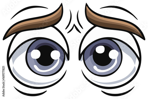 Cartoon Eyes and Eyebrows Showing Worried Expression Looking Upward