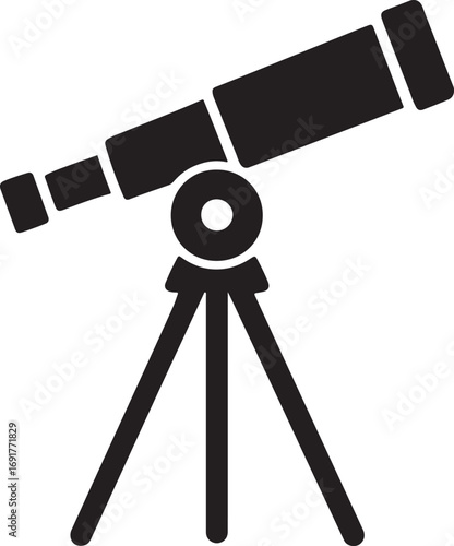 Black Telescope Silhouette on Tripod Astronomy Space Exploration & Star Gazing Vector Icon
