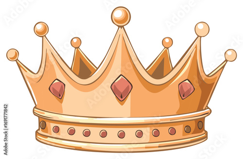 Cartoon Golden Crown with Red Gemstones and Pearl Details